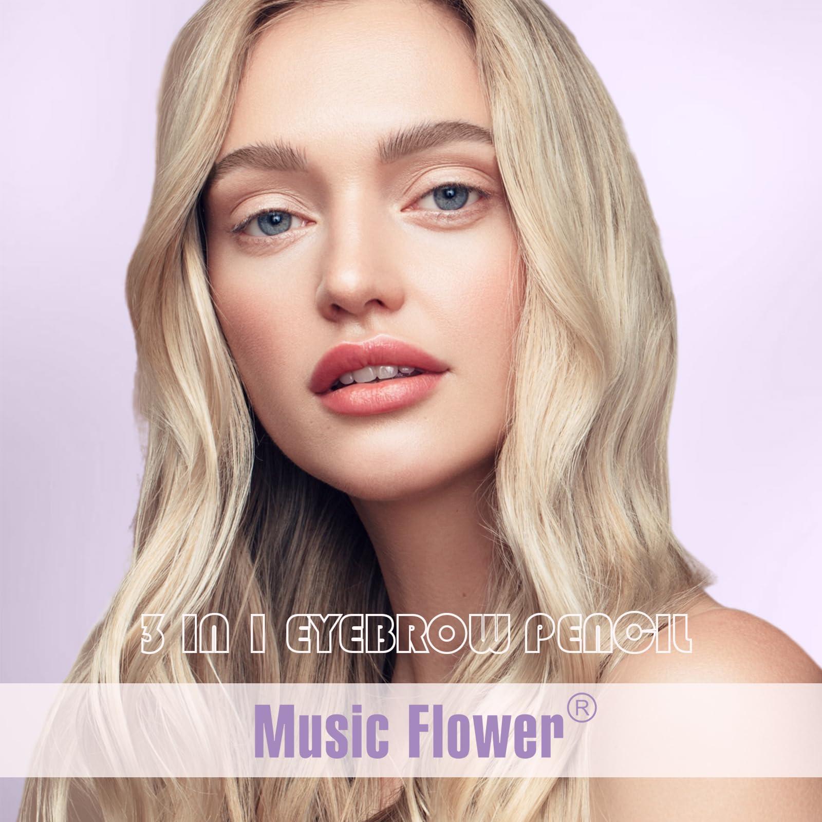 Music Flower Music Flower Eyebrow Pencil,Portable 3 in 1 Eyebrow Shaping Enhancing Kit with Brow Trimmer & Brow Brush + Replaceable Brow Refills (Light Brown)