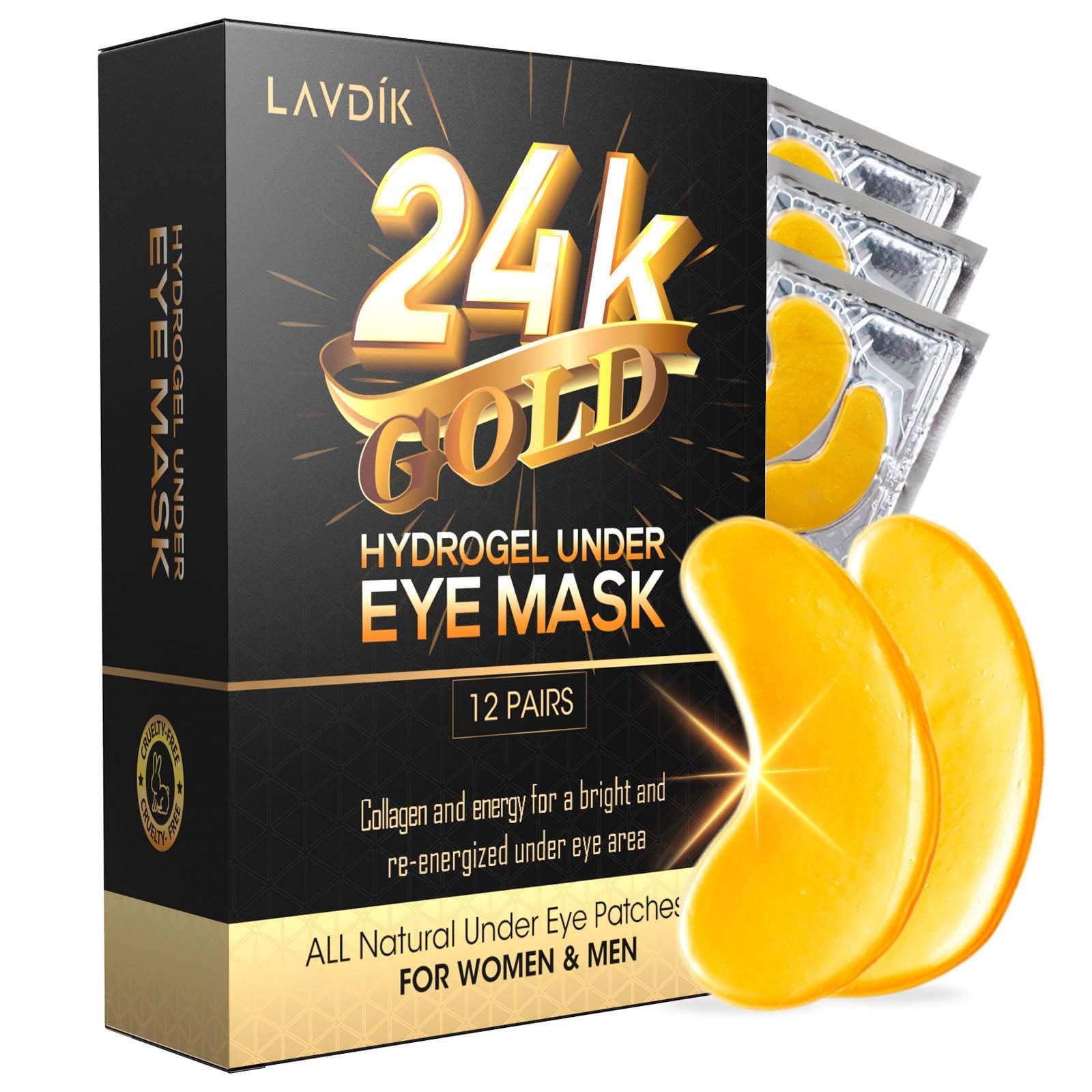 LAVDIK LAVDIK Under Eye Patches, 24K Gold Eye Mask - 12 Pairs, Collagen Eye Patch for Puffy Eyes and Dark Circles and Anti-Aging, Deep Moisturizing Eye Treatment Masks for Women and Men