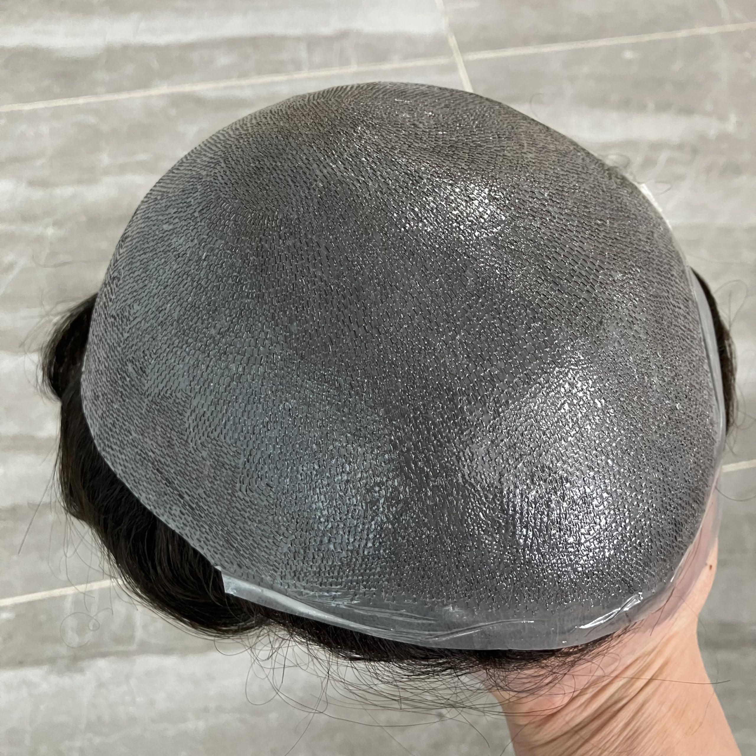 Eversilky Eversilky Super Ultra Thin Skin 0.02mm Full Skin Human Hair Men\'s Toupee Undetected Natural Hairline Prosthesis Capillary V Loop System (#2, dark brown, 0.03mm pu)