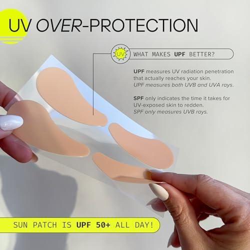 SUN PATCH PEEL AND STICK SUNBLOCK Sun Patch, Reusable Under Eye Sunblock Patches, 100% Silicone Sunscreen Under Eye Patches for UV Protection, Face Stickers with UPF 50, 1 Pack/4 Pairs, Sunkiss (Nude) (Golf, Surf, Swim, Ski & Snow)