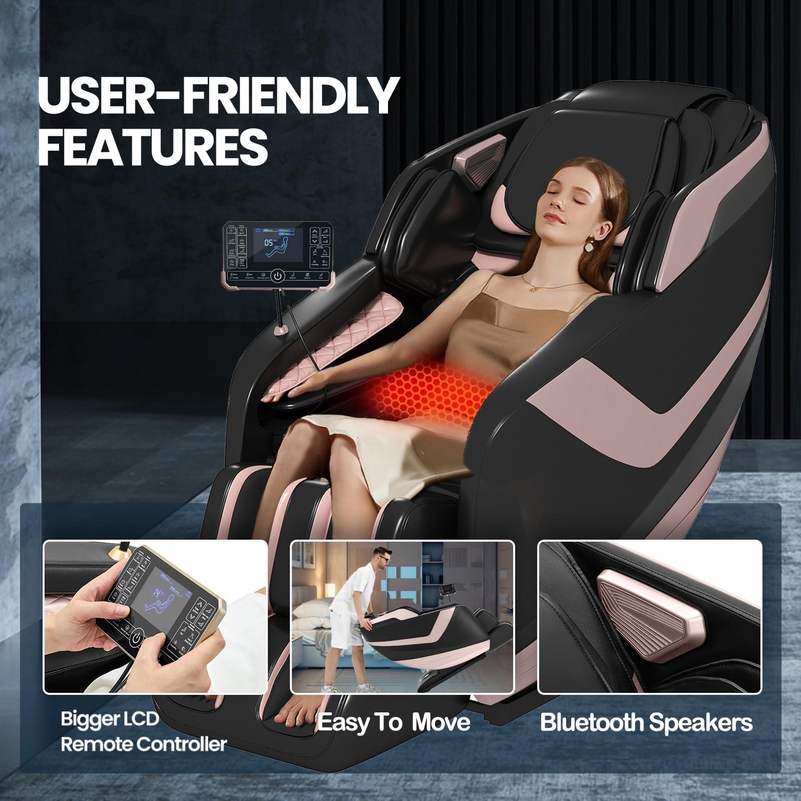 Artist hand Full Body Zero Gravity Massage Chair with Dual Core S-Track, Adjustable Airbag Compression, 2-Level Recline, and Back & Calf Heating, Rocking Massage Chair (Black & Gold)