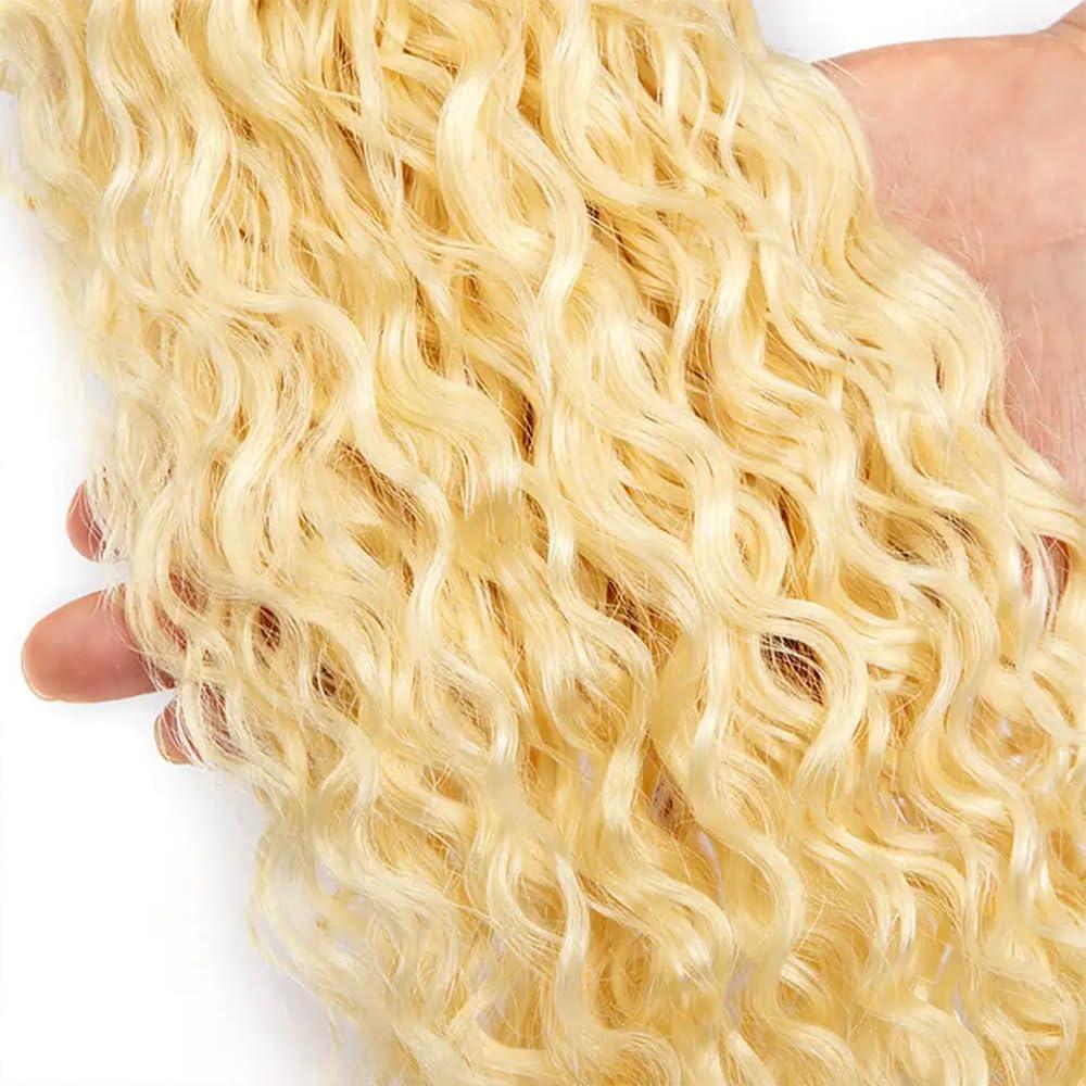 Niciitysi 613 Human Hair Bundles Blonde Bundles Human Hair Deep Wave Bundles 16 18 20 inch Soft And Silky Brazilian Virgin Remy Hair Extensions Double Wetf 613 Deep Wave Bundles