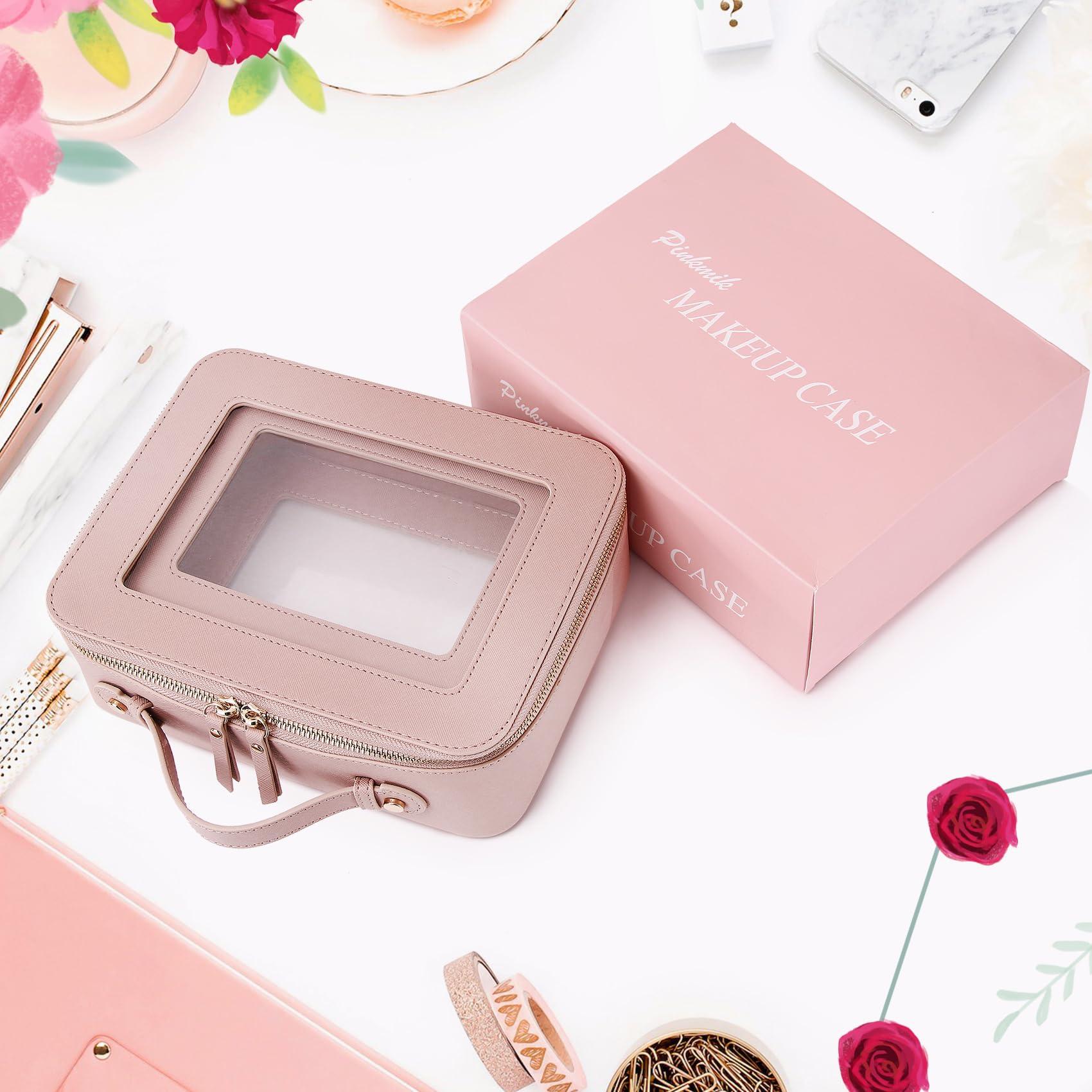 Pinkmik Pinkmik Clear Makeup Bag for Women Waterproof Travel Cosmetics and Toiletries Case Portable Makeup Oaganizer Bag Clear Car Bag with Zipper (Pink, L-1)