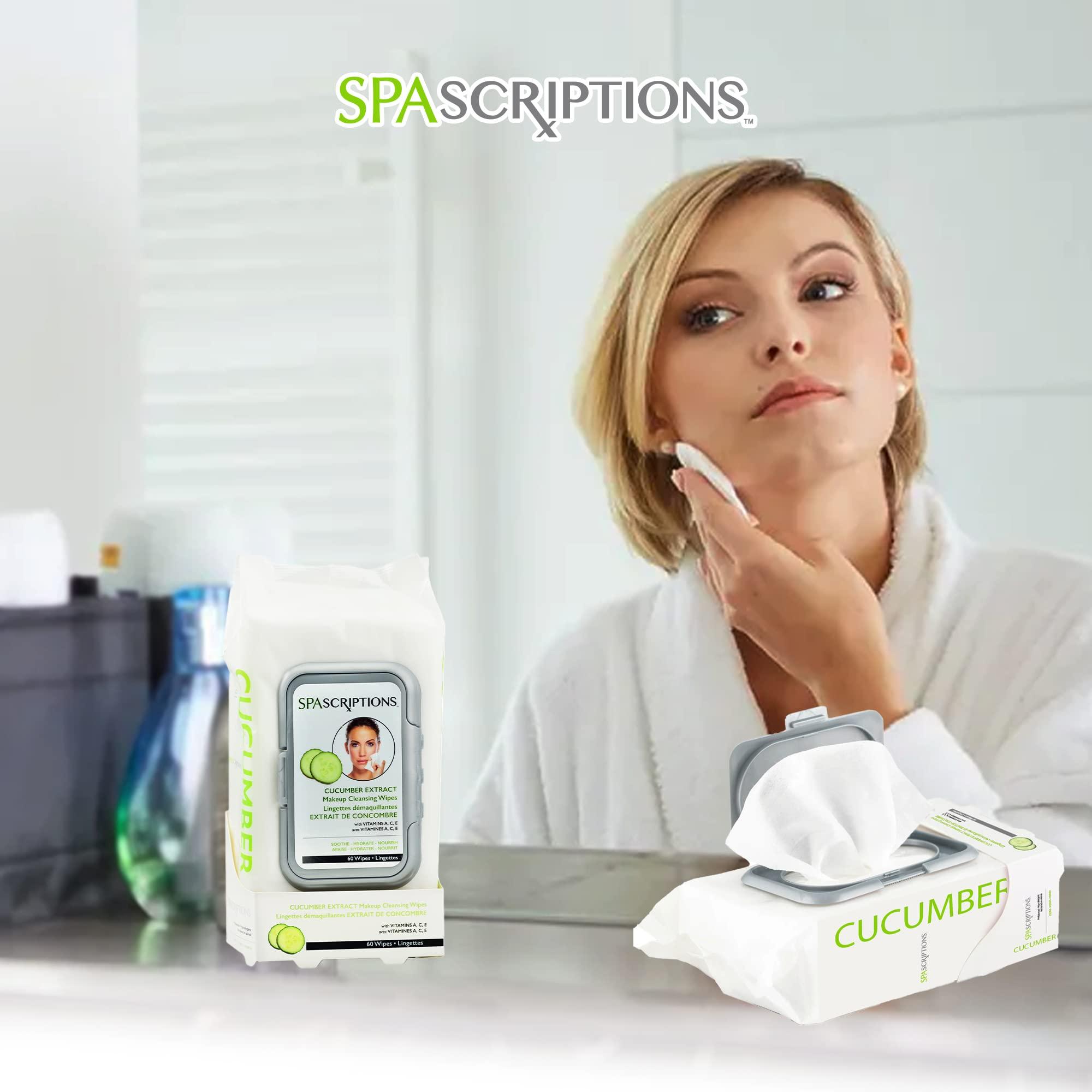 SpaScriptions SpaScriptions Cucumber Makeup and Face Cleansing Wipes - Usable as Even Waterproof Mascara Cleanser Wipes - Face Wipes for Women for Beauty, Personal Care, Gentle and Effective Makeup Cleanser 60 Ct. 1 Pack