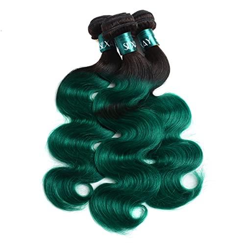 SEXAY SEXAY Hair 1b/Green 10A Brazilian Ombre Body Wave Weave Virgin Hair 3 Bundles 100% Human Hair Bundles, Green Remy Hair Extensions T1b/Green Color (18 20 22)