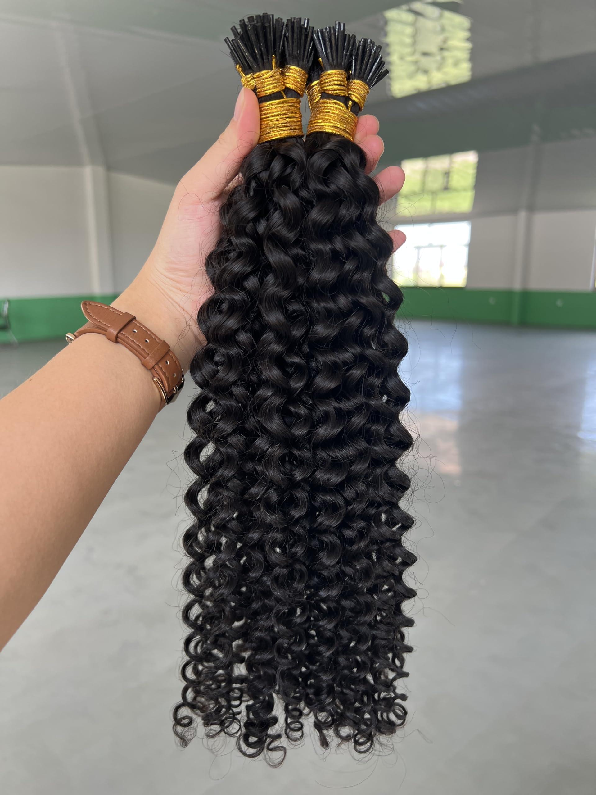 Limited Beauty Itip Human Hair Extensions for Black Women 18 Inch 100g (Pack of 1) Brazilian Deep Curly Itips Microlinks Hair Human Hair Extensions Natural Black I-Tips Hair Extensions