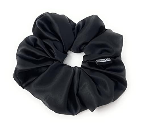 IUPTOWN CHIC Jumbo XL Luxury Silk Charmeuse Scrunchies for Women Girls, Frizz Prevention, Sleep Hair Holder Scrunchy, Large Elastic Ties Band for Ponytail Bun, Hair Ties for Breakage Prevention (Black)