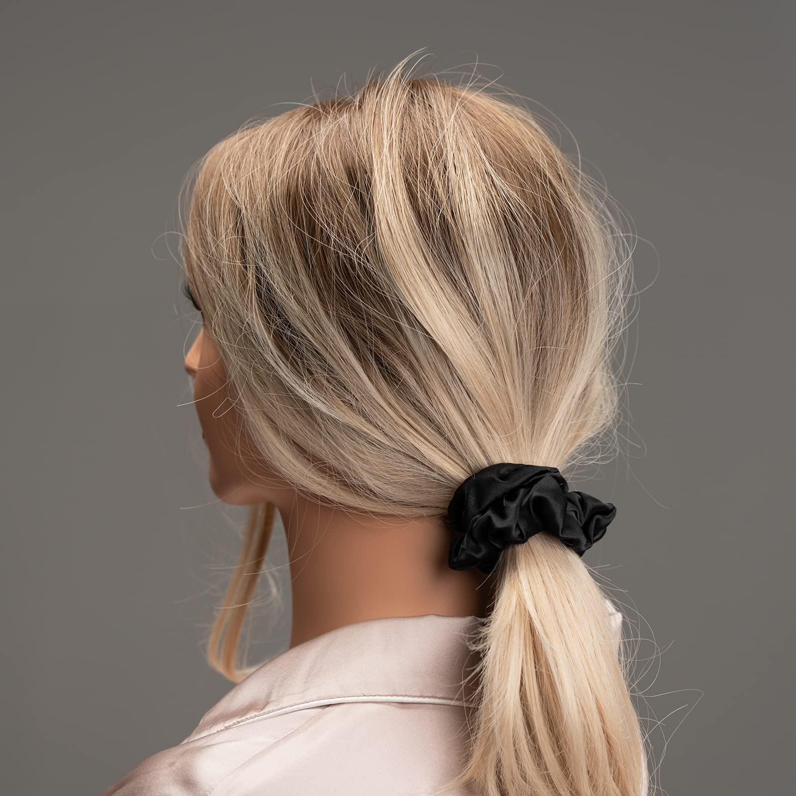 Silmer Silk Scrunchies for Hair 100% Mulberry Silk Hair Ties 3 Pack(Black, Navy Blue, Emerald)