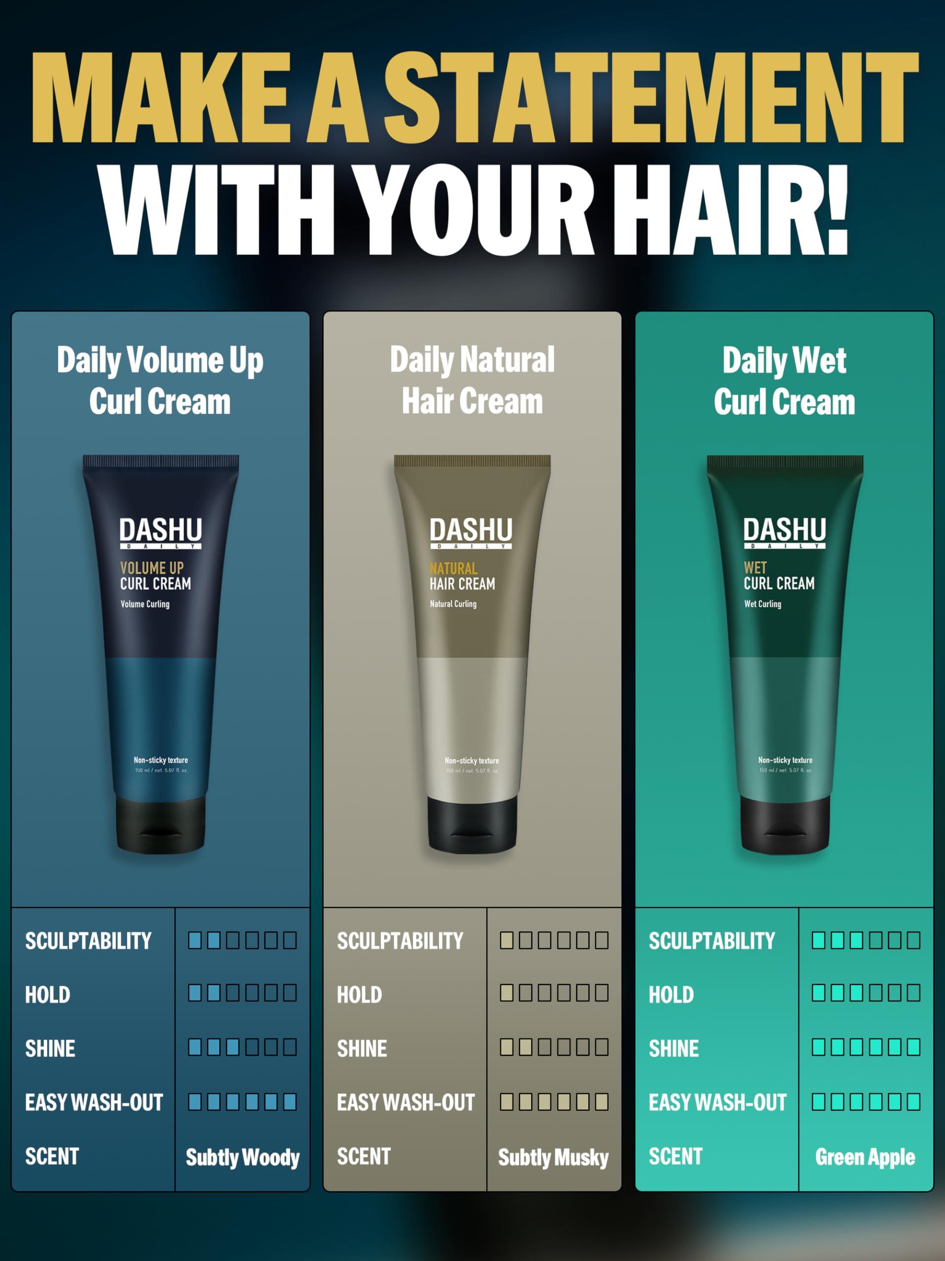 DASHU DASHU Daily Volume Up Curl Cream 5.07fl oz Hair Styling Cream, Curl Defining Cream, Volumizing, Add Texture, Anti Frizz Styling Cream