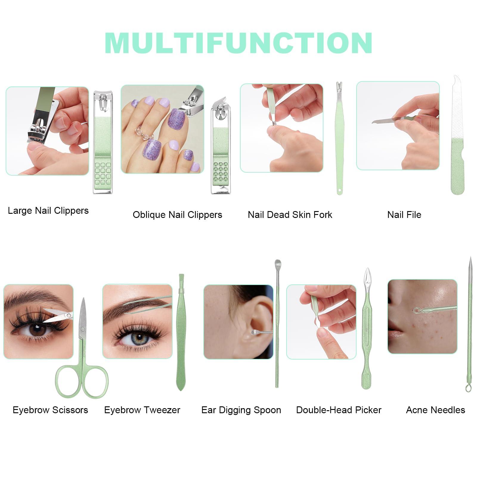 ONEHERE 9 PCS Nail Clippers, ONEHERE Premium Manicure Set, Professional Grooming Gift Kit, Pedicure Kit, Facial, Hand, Foot, Cuticle Nail Care Tools, Fingernail Clippers with Luxurious Portable Travel Case