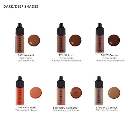 TEMPTU TEMPTU One Airbrush Make-up Kit for Complexion Perfection with Cordless Compressor, Dark/Deep: 11-Piece Set, Portable Air Brush Machine, 3 Shades of Foundation, Blush, Bronzer, Instant Concealer