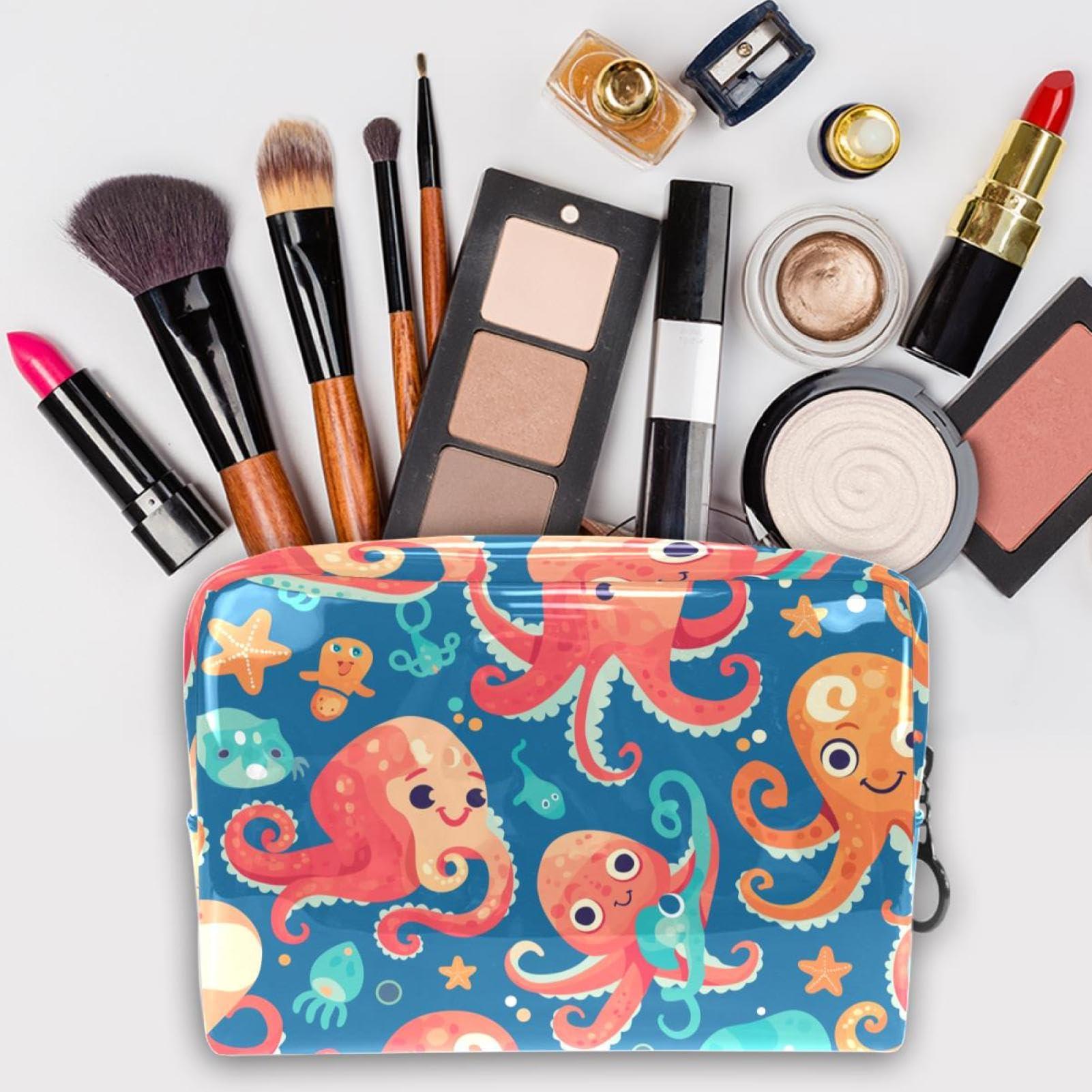 XKVUDG XKVUDG Travel Makeup Bag Cartoon Octopus Cosmetic Bag Waterproof Brushes Storage Bag For Women Girls 7.3x3x5.1in