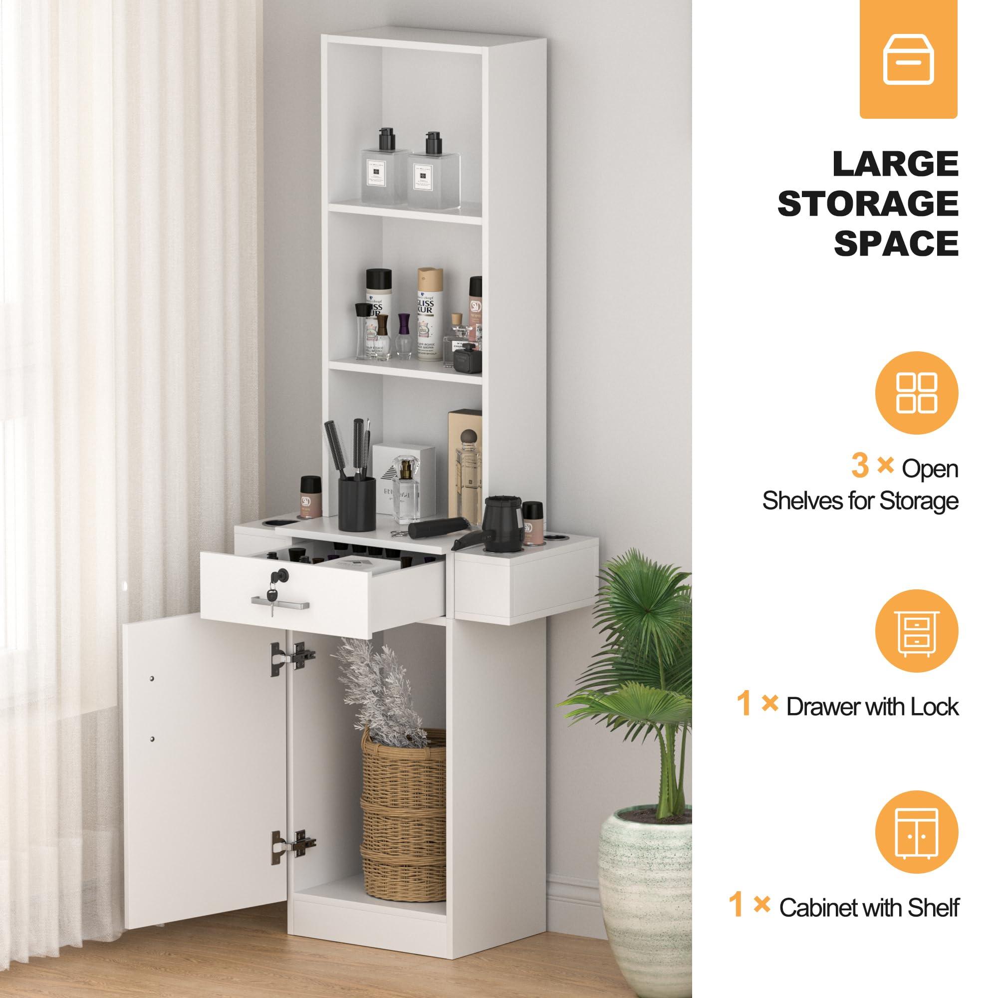 TOVRON TOVRON White Barber Salon Work Station for Hair Stylist Home Beauty Salon Equipment Barber Supplies Organizer Cabinet 70 Inch Barbershop Furniture