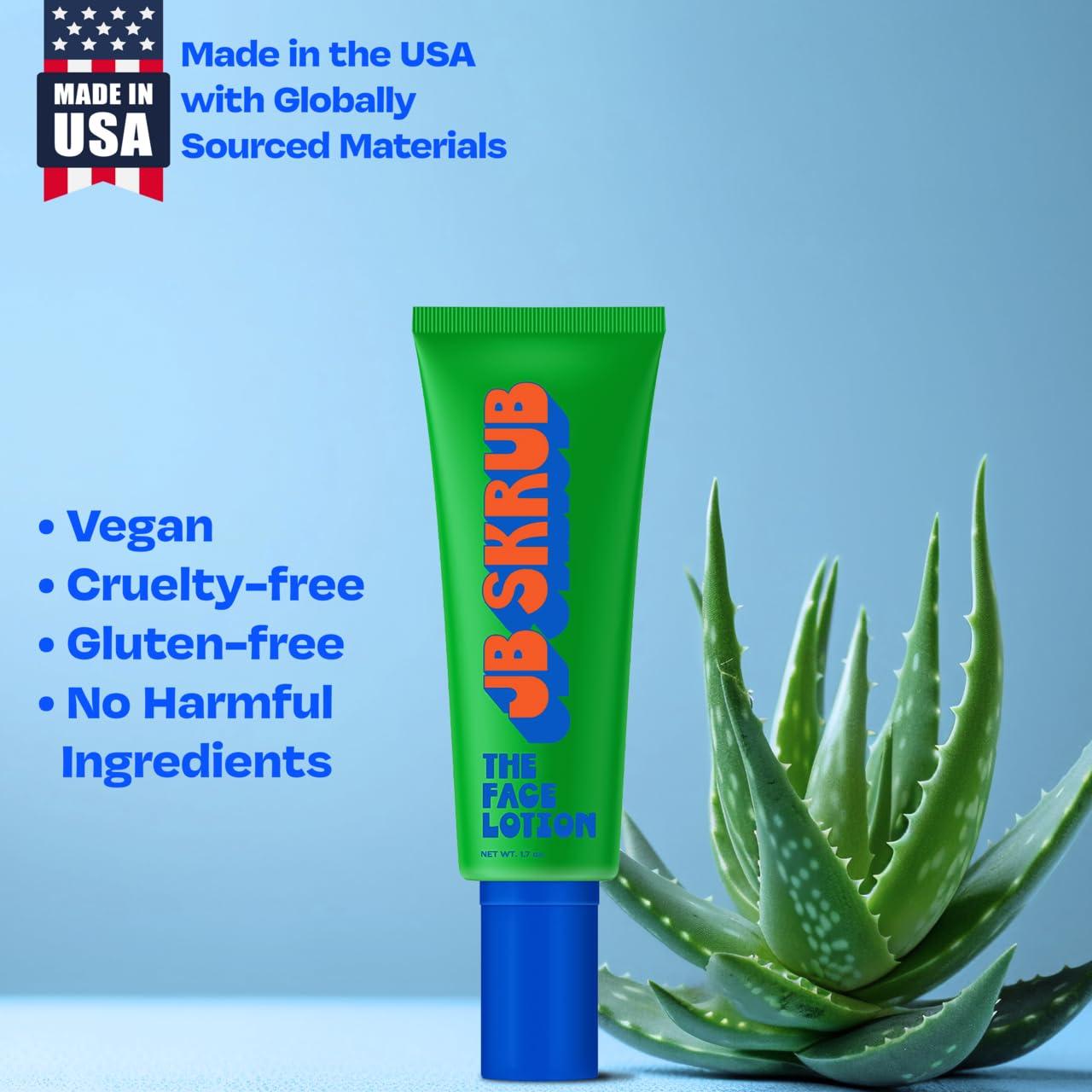 JB SKRUB JB SKRUB The Face Lotion - Hydrating Skin Care for Kids and Teens, Acne Face Moisturizer, Fast-Absorbing & Oil-Control, Blue Light Protection, Vegan & Cruelty-Free, 1.7 oz