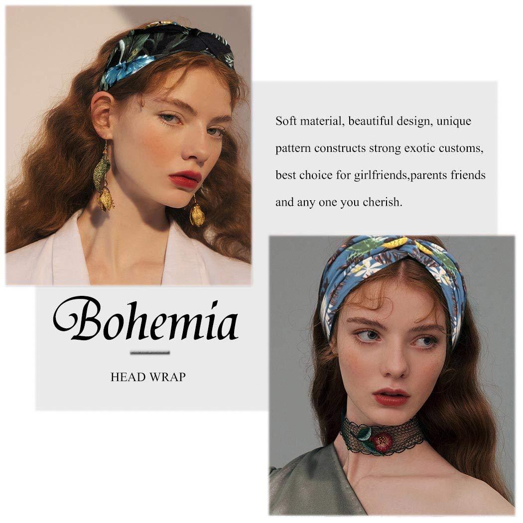 Catery Catery Boho Headbands Criss Cross Headband Headpiece Bohemia Floal Twist Head Wrap Hair Band Vintage Stylish Elastic Turban Fabric Hairbands Fashion Hair Accessories for Women(Pack of 3) (Fashion)