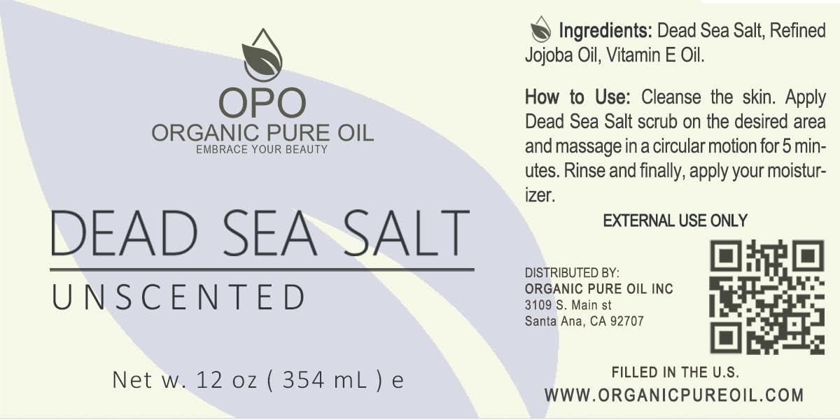 OPO OPO Dead Sea Salt Scrub 12 oz Unscented Pure Natural with Light Unscented Vitamin E Jojoba Exfoliating Face Body Soft Smooth Fresh Skin Hydrating Moisturizing Revitalizing