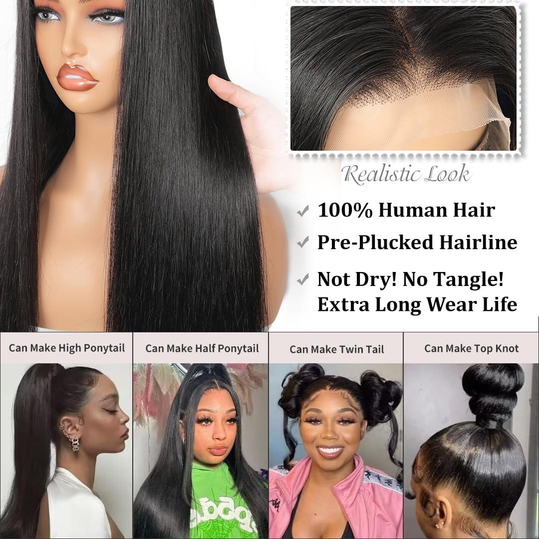 RXY RXY 200 Density 30 Inch 13x6 HD Lace Front Wigs Human Hair,Straight Full Lace Frontal Human Hair Wigs Pre Plucked For Black Women,Brazilian Virgin Human Hair Wig Can Be dyed & bleached