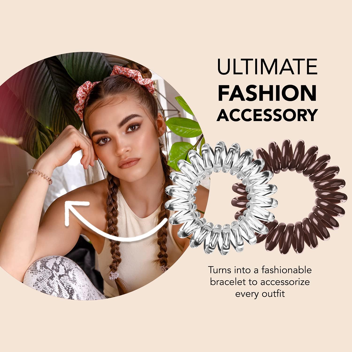 invisibobble invisibobble Original Traceless Spiral Hair Ties - Pack of 8, Crystal Clear and Pretzel Brown - Strong Elastic Grip Coil Accessories for Women - Non Soaking - Gentle for Girls Teens and Thick Hair