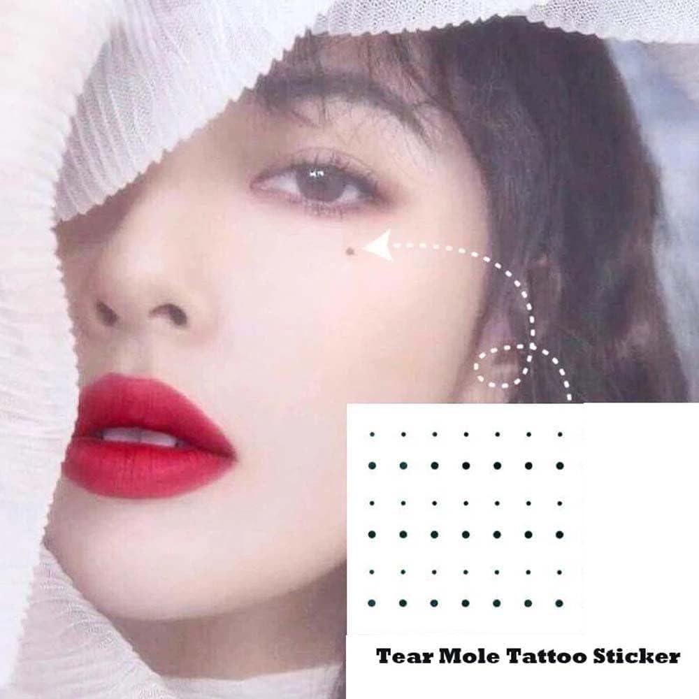 SquarezhenBo 10Pcs Tattoo Stickers,Korean Style Temporary Tattoos,Black Dot Fake Tattoo Beauty Stickers, Eye Corner Body Art Tear Mole Tattoo Stickers Temporary Tattoos