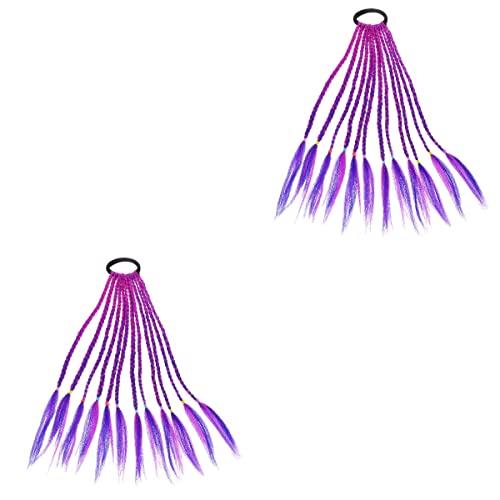 GALPADA GALPADA Color Wigs 2pcs Girls Wigs Braid Set Braided Wig Hair Extension with Elastic Hair Ring Rubber Bands Festival Party Costume Cosplay Accessories (Purple) Braided Wigs