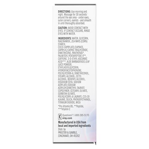 Olay Olay Super Eye Serum - Vitamin C, Caffeine, Niacinamide, Amino Peptide, Aloe Vera - Brightens Dark Circles, Anti-Wrinkle, Anti-Aging, Brightening, Smooths Fine Lines, Firming, Hydrating, 0.45 Oz