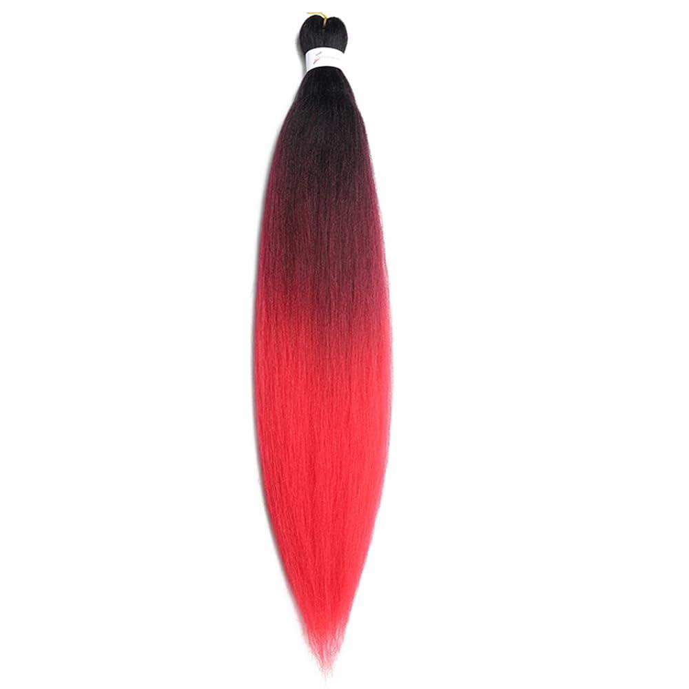 YUDAOHAIR Pre Stretched Braiding Hair 26 Inch Ombre Red Braiding Hair Extensions Hot Water Setting Crochet Box Braids Hair (26 Inch (Pack of 1), Black-Wine Red-Red)