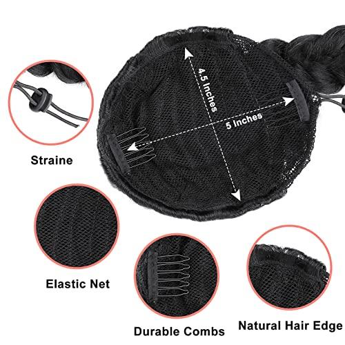 WIGNEE WIGNEE 34 Inches Long Braided Ponytail Black Hair Extensions Extension Drawstring Ponytail for Black Women Fake Braid Ponytail (1B)
