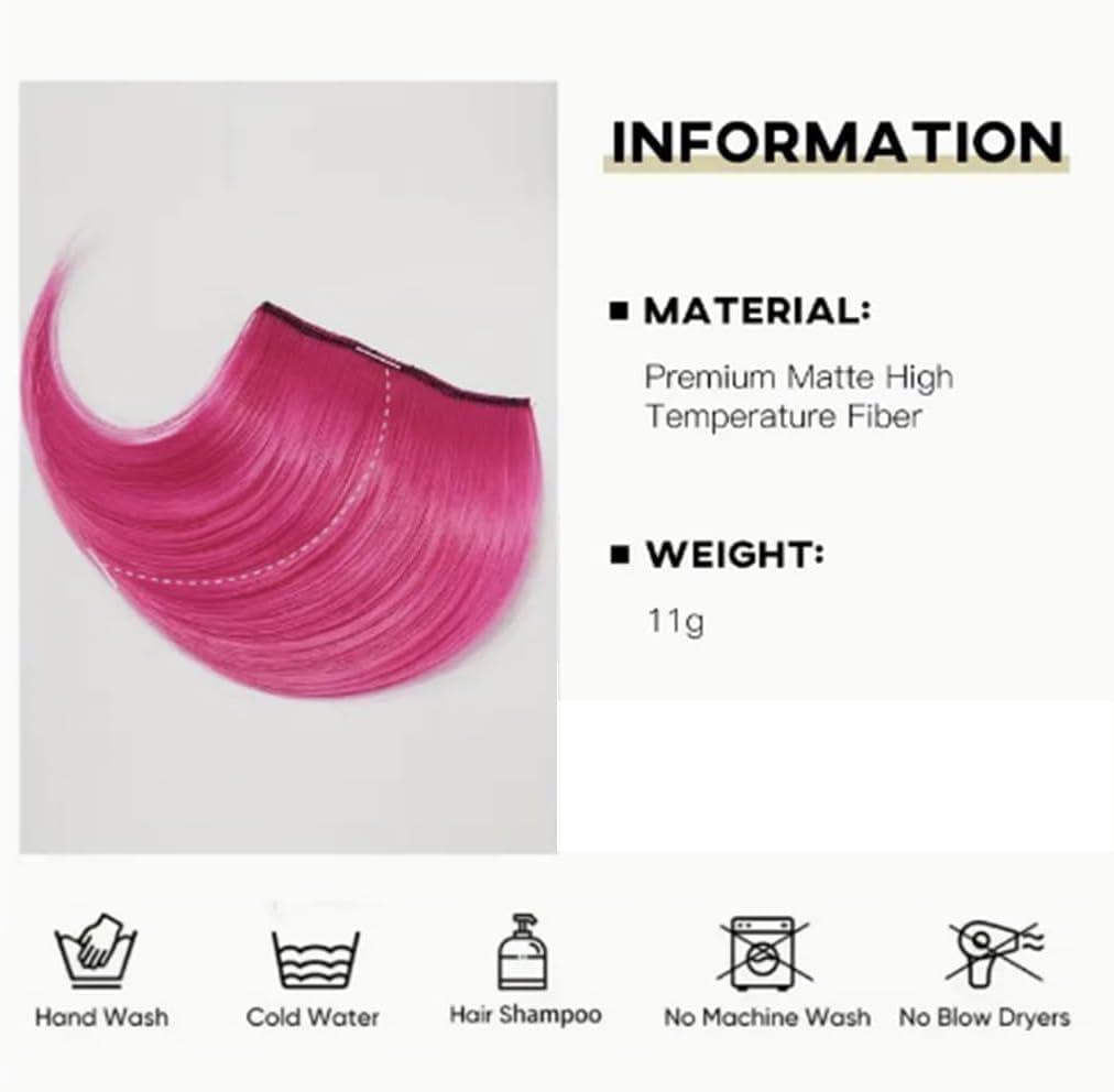 Belle G Belle G Clip In Rainbow Hair Fringe Bang, Human Hair, Side Swept Style (Light PINK)