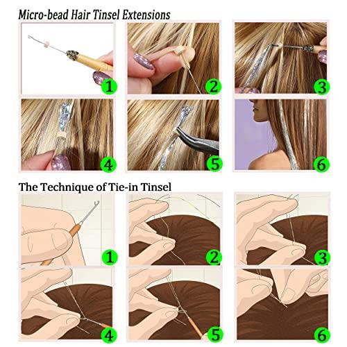 NIACONN 1000 Strands Purple Hair Tinsel - 47Inch Heat Resistant Fairy Hair Glitter Tinsel Hair Extensions