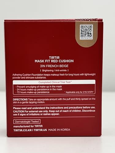 TIRTIR TIRTIR Mask Fit Red Cushion Foundation | Full coverage, Weighless, Skin fit, Satin Glow Finish, Korean cushion foundation (#31N French Beige, 0.63 Fl Oz (Pack of 1))