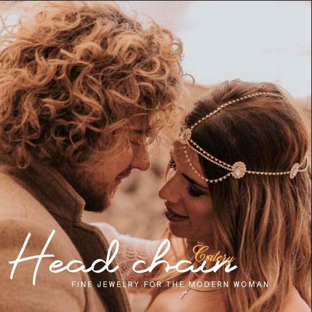 Catery Catery Head Chain Jewelry Crystal Hair Chains Boho Headpiece Pendant Head Chain Hair Jewelry Hair Accessories for Women and Girls (Gold)