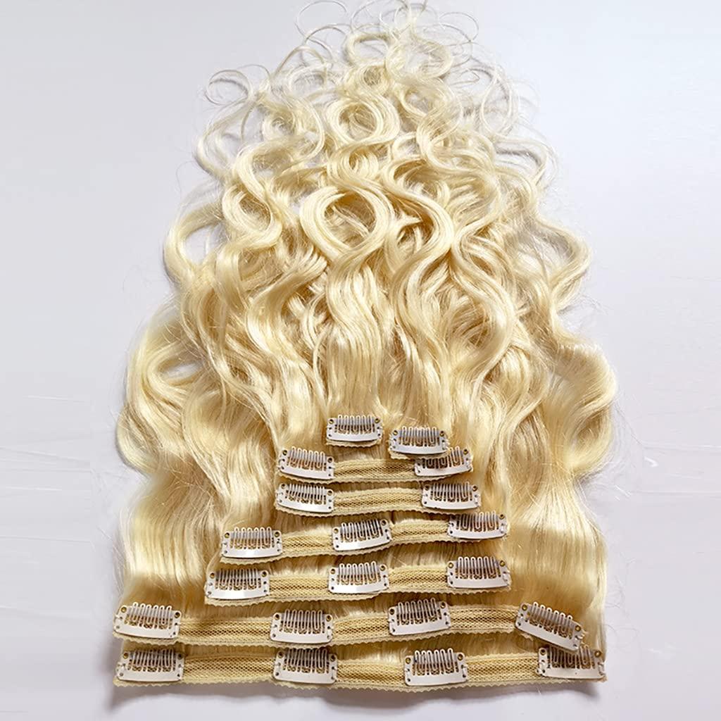 GREEMEO Clip In Human Hair Extensions Thicken Double Weft Remy Hair 120g 8pcs #613 Bleach Blonde Full Head Natural Silky Straight Clip in Human Extensions 18 Inch