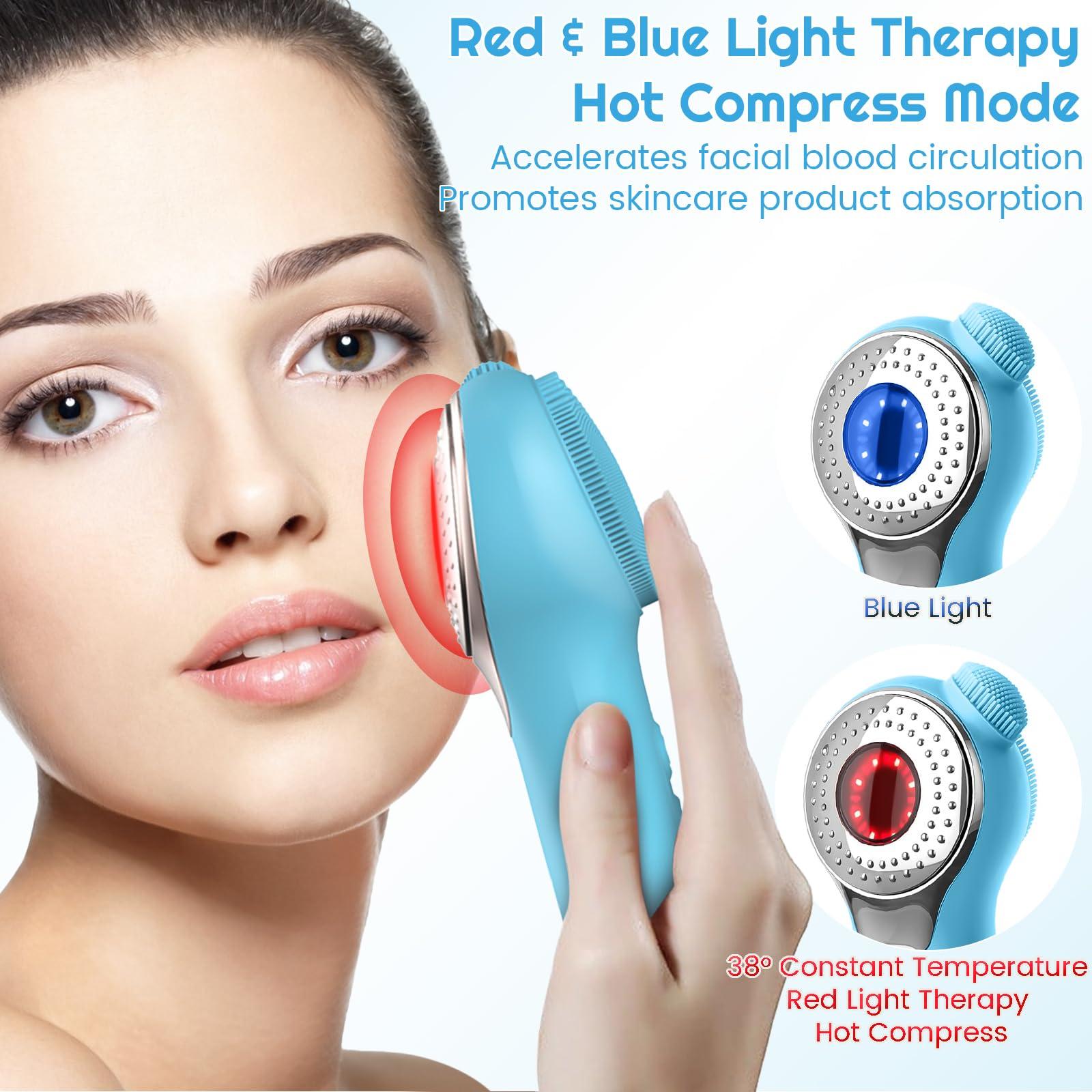 Landmore Landmore Silicone Face Scrubber, Waterproof Facial Cleansing Brush with Red Light Thermal Massage, Electric Face Scrubber with Nose Scrubber Exfoliator for Women/Men Deep Cleansing, Power Exfoliating