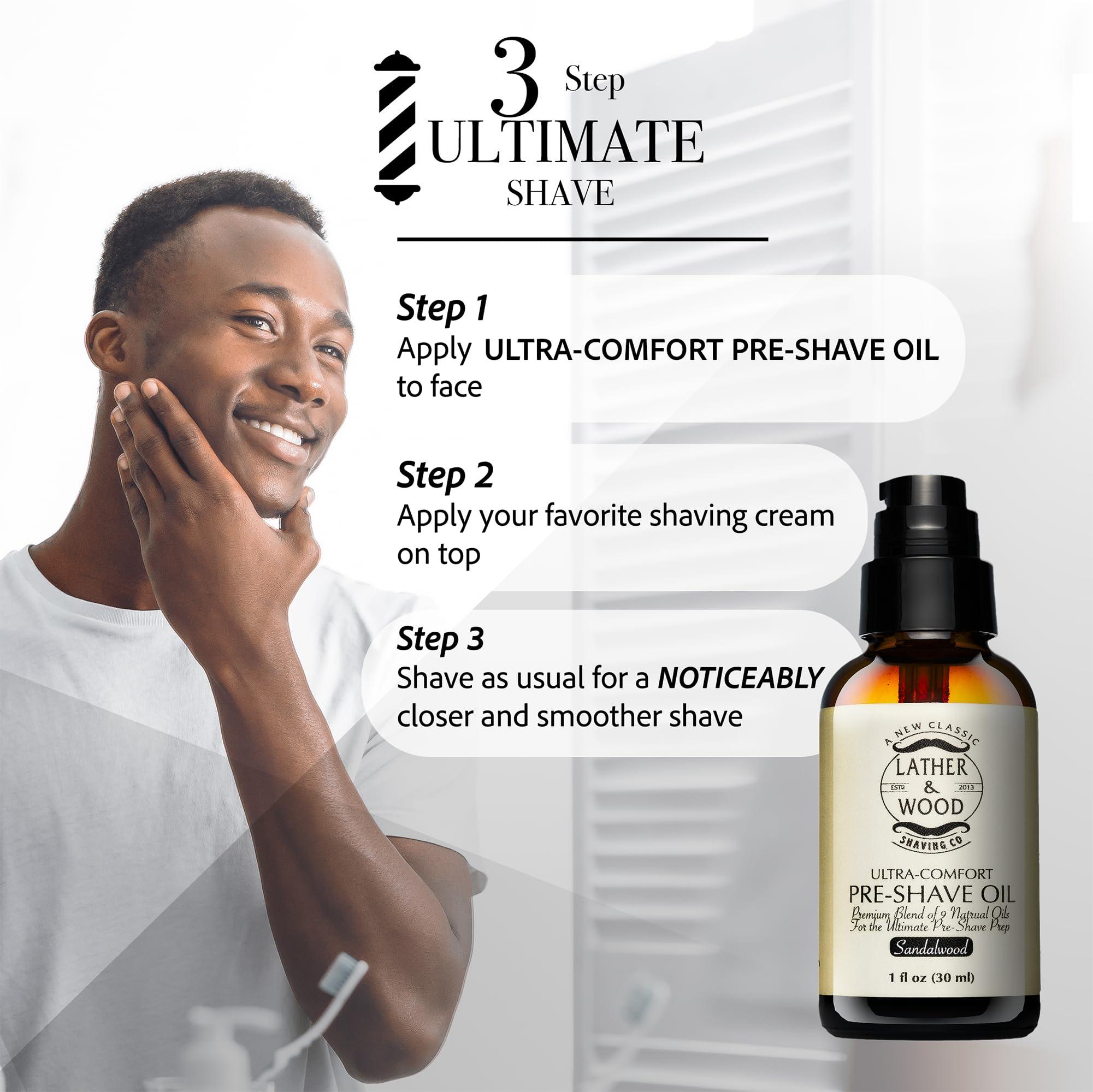 Lather & Wood Shaving Co Best Pre-Shave Oil, Sandalwood, Premium Shaving Oil for Effortless Smooth Irritation-free Shave. 1 Oz