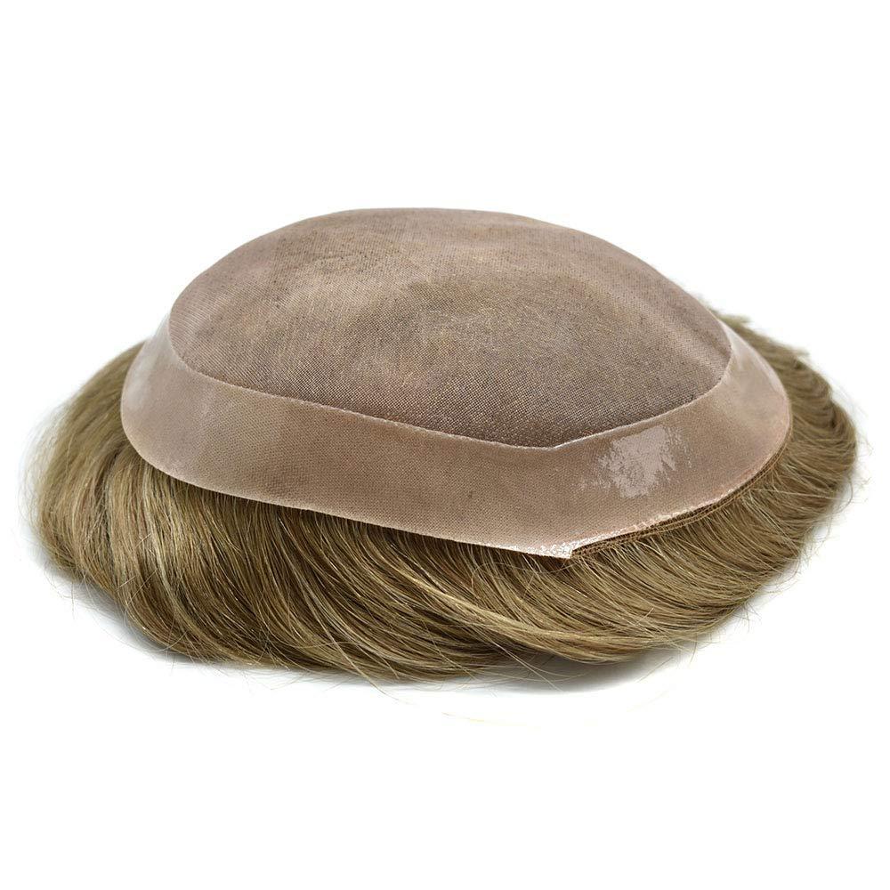 LYRICAL HAIR LYRICAL HAIR Toupee for Men Human Hairpiece Hair System Replacement Fine Mono Lace Durable PU Poly Skin Monofilament Wig Black Brown (8\"x10\", 1740# - 17# Dark Ash Blonde+40% Gray)