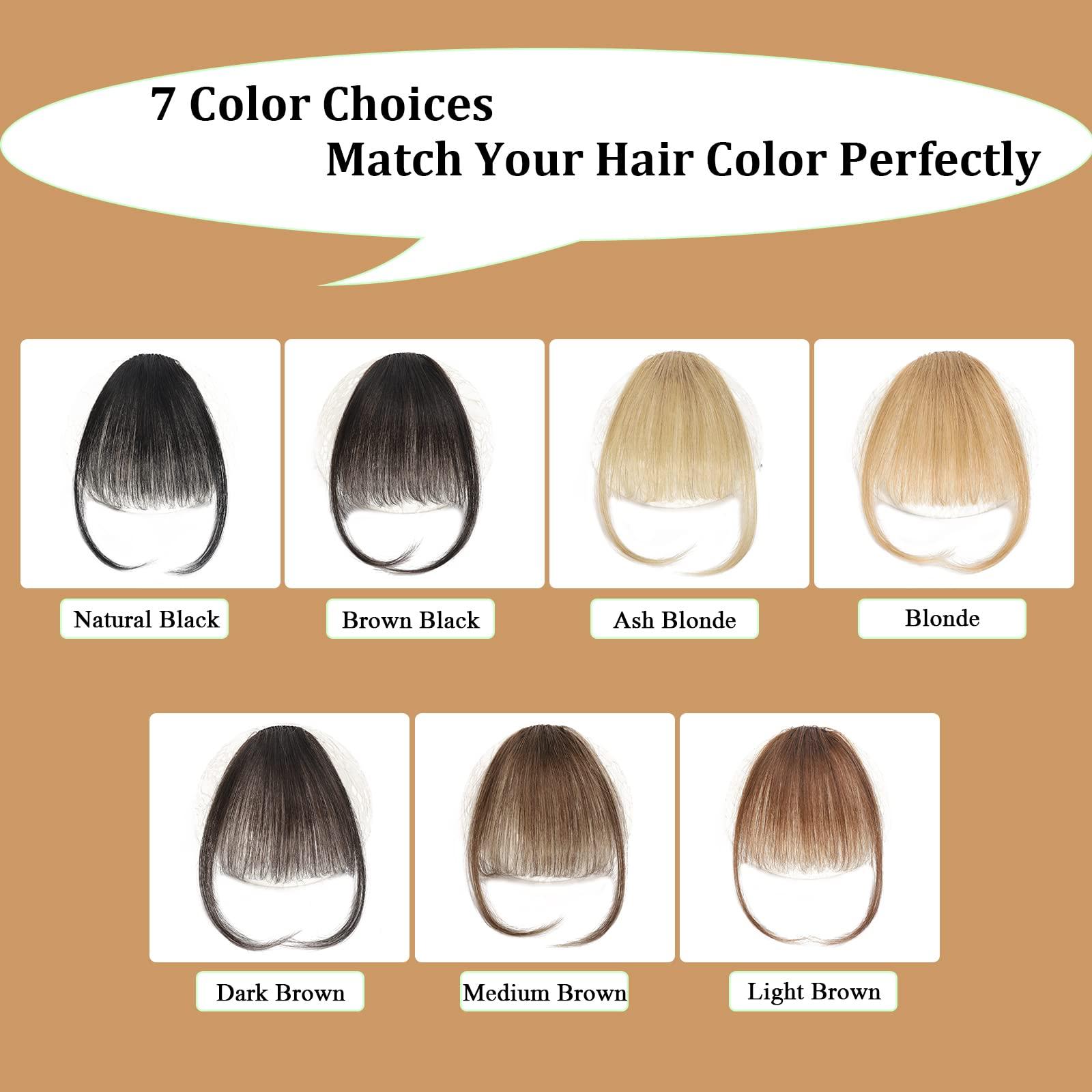 Berracy Berracy Bangs Hair Clip in Bangs 100% Real Human Hair Extensions Fake Thin French Bangs Fringe with Temples Curtain Flat Neat Front Thick Hairpieces for Women Kids Daily Wear Medium Brown