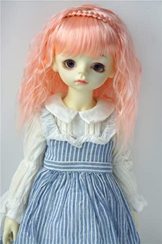 Jusuns Jusuns wigs JD633 9-10inch 10-11inch Princess Curl with Lovely braiding band Synthetic mohair BJD wig Blythes accessories (Apricot Pink, 8-9inch)