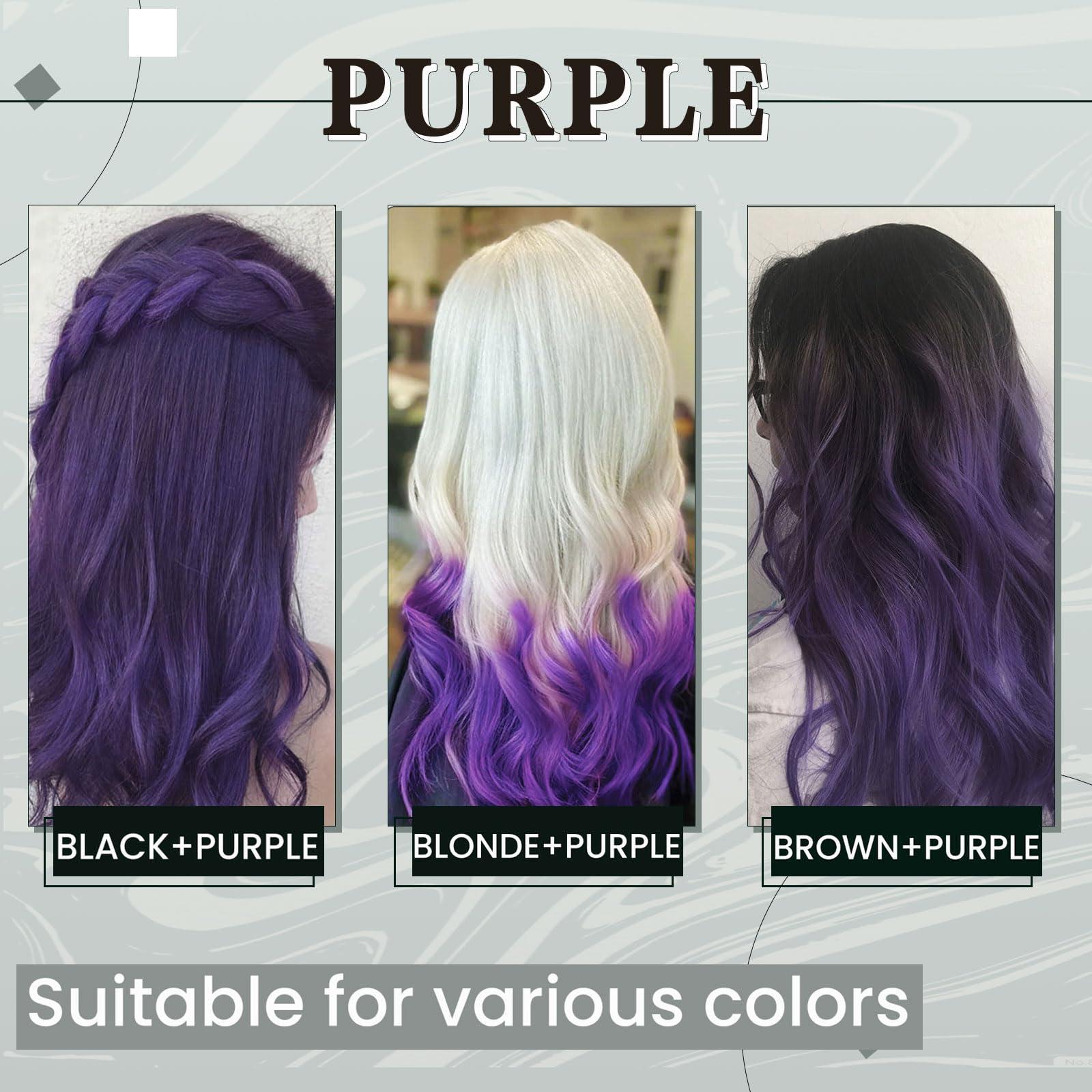 RUNATURE RUNATURE Purple Clip in Hair Extensions, Real Human Hair 22 Inch 25g 5pcs Long Colored Hair Extensions for Kids, Long Colorful Highlight Party Hair Extensions Easy Styling