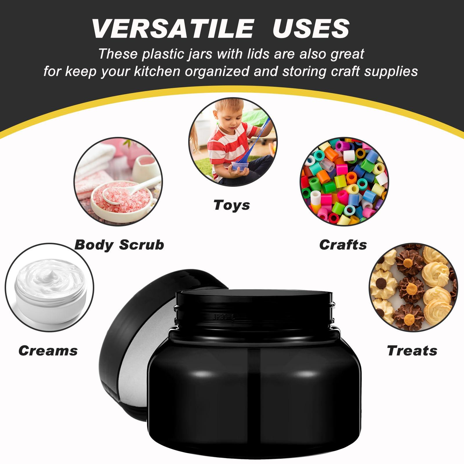 Tessco Tessco 24 Pack Plastic Jars with Lids Labels Empty Clear Plastic Jars Round Refillable Cosmetic Containers Body Butter Containers Bulk Sugar Scrub Bottle for Make Up(8 oz,Black)