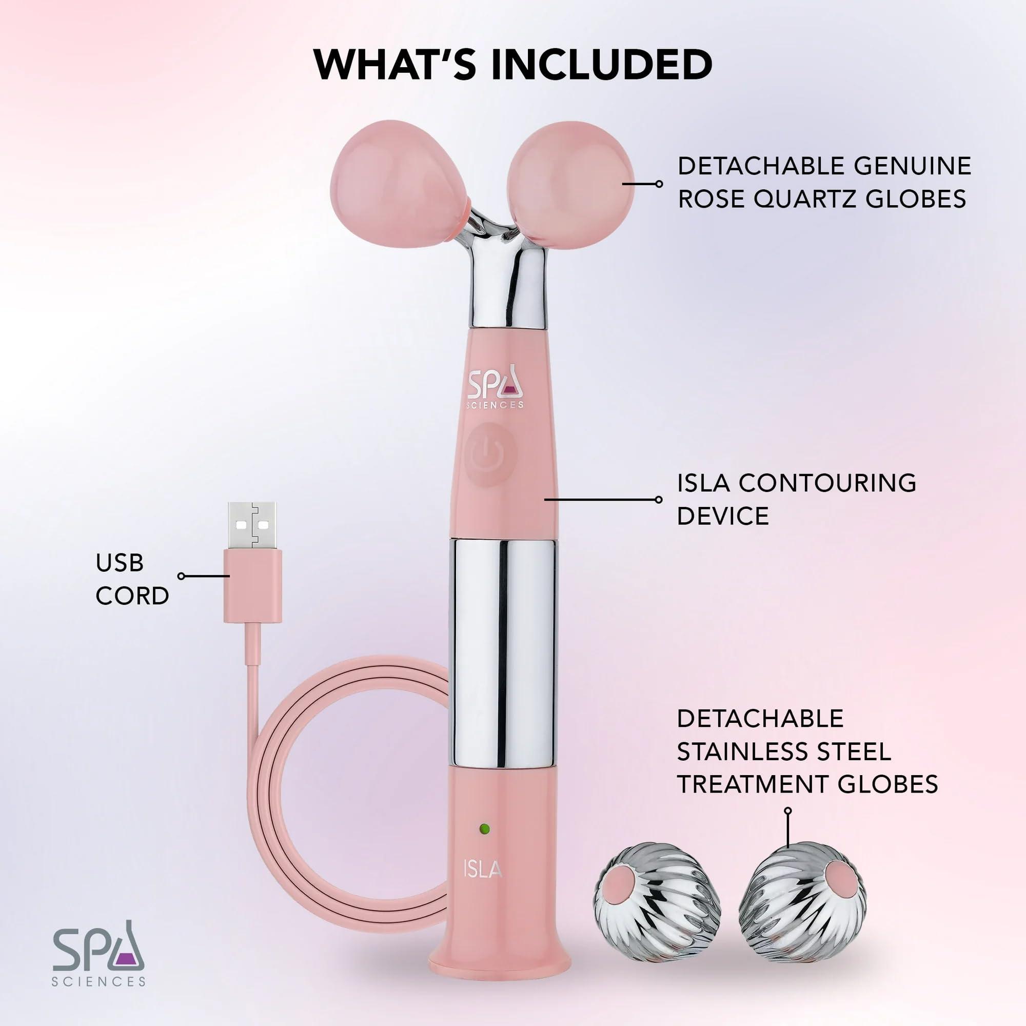 SPA SCIENCES Spa Sciences ISLA Ice + Heat Contouring Roller (Face, Neck, and Dcolletage) Including Steel + Bonus Genuine Rose Quartz Globes