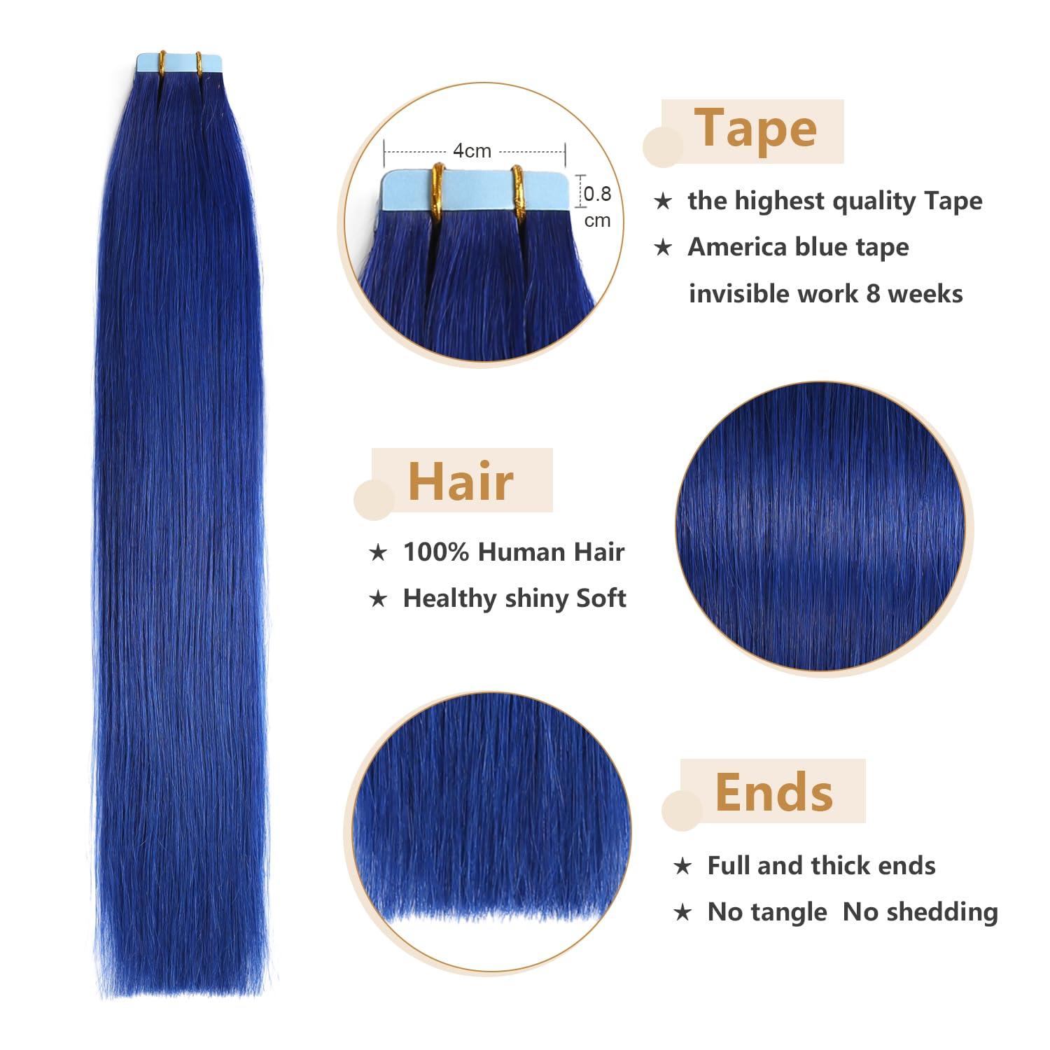 YILITE YILITE 20Pieces/Pack Blue Tape in Hair Extensions Human Hair 14inch 40g Blue Tape in Human Hair Extensions Seamless Skin Weft Tape ins Hair Extensions14inch Blue