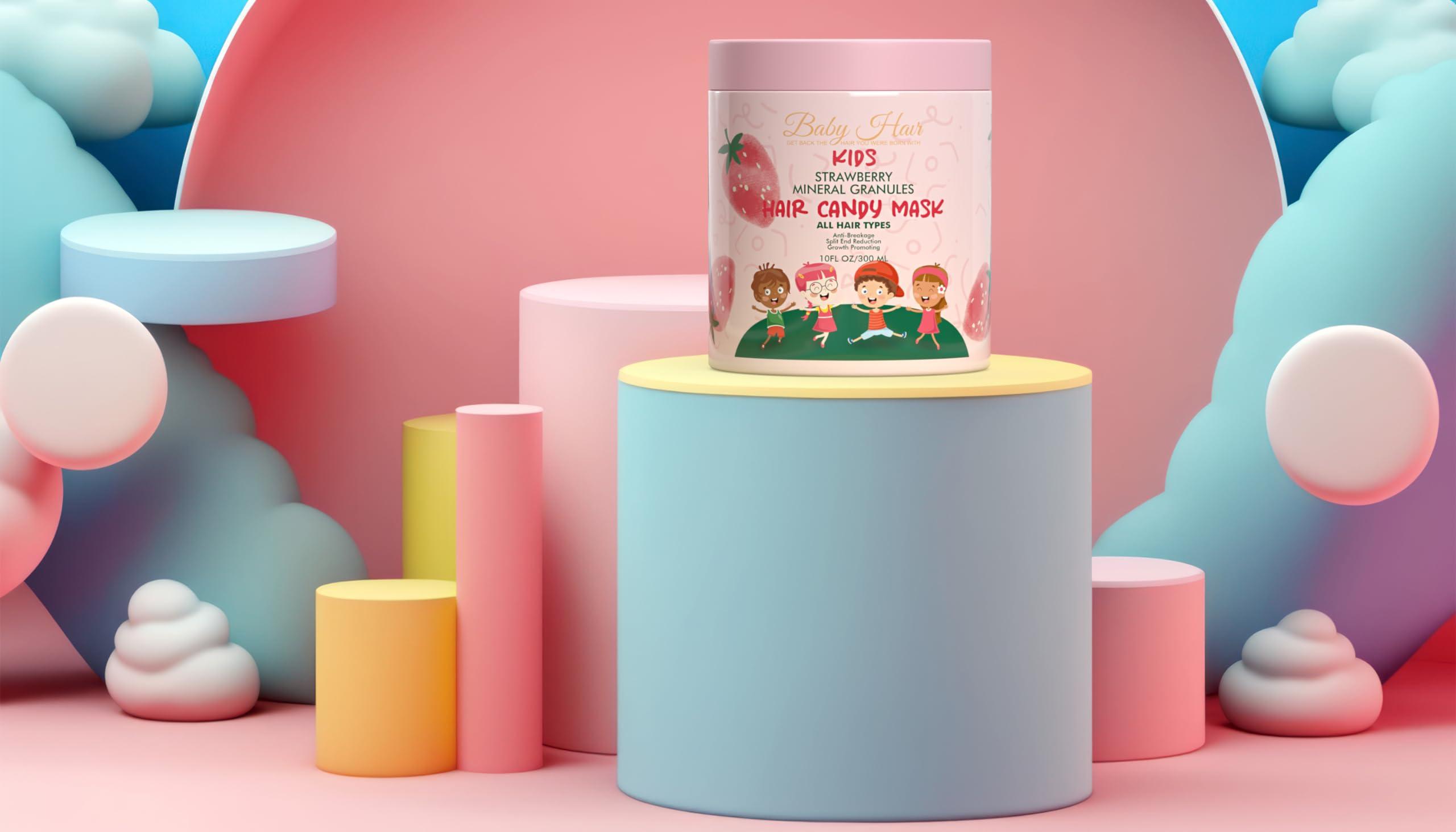 BABY HAIR Baby Hair - Strawberry Mineral Hair Candy Mask, Sulfate-Free Kids Hair Conditioner Mask, Hair Mask with Strawberry Oil, Camellia Oil, and Biotin, 10 fl.oz.