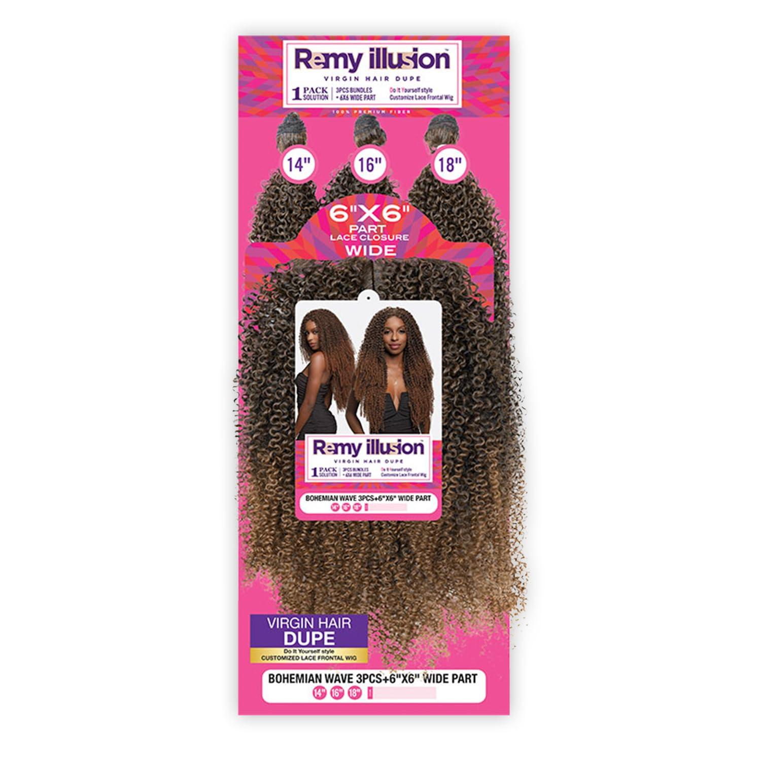 JANET COLLECTION Janet Collection Remy Illusion BOHEMIAN WAVE 3pcs Bundle + 6x6 Closure (14/16/18, 613)