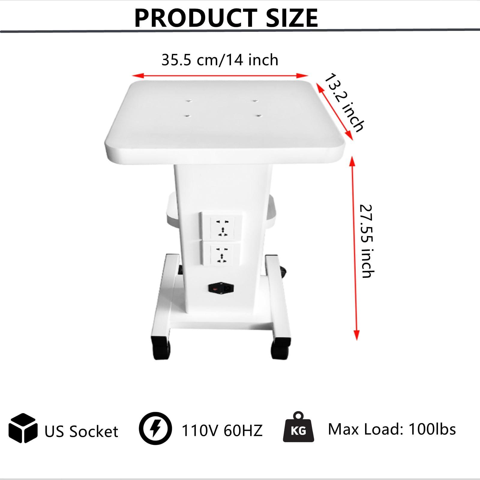 Gdrasuya10 Beauty Rolling Trolley Cart Equipment Mobile Salon Spa Service Instrument Cart White Multi-Purpose Holder Stand for Spa Machines with 110V Socket Wheels and Tray(Max Load 99lbs)