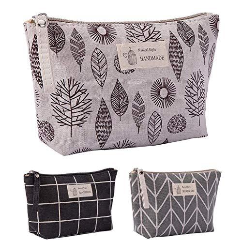 BPQ_W Makeup Bag with Zipper, Cotton Linen Large-Capacity Cosmetic Bag + Flower Print Toiletry Pouch Clutch Organizer Travel Storage Bag (C)
