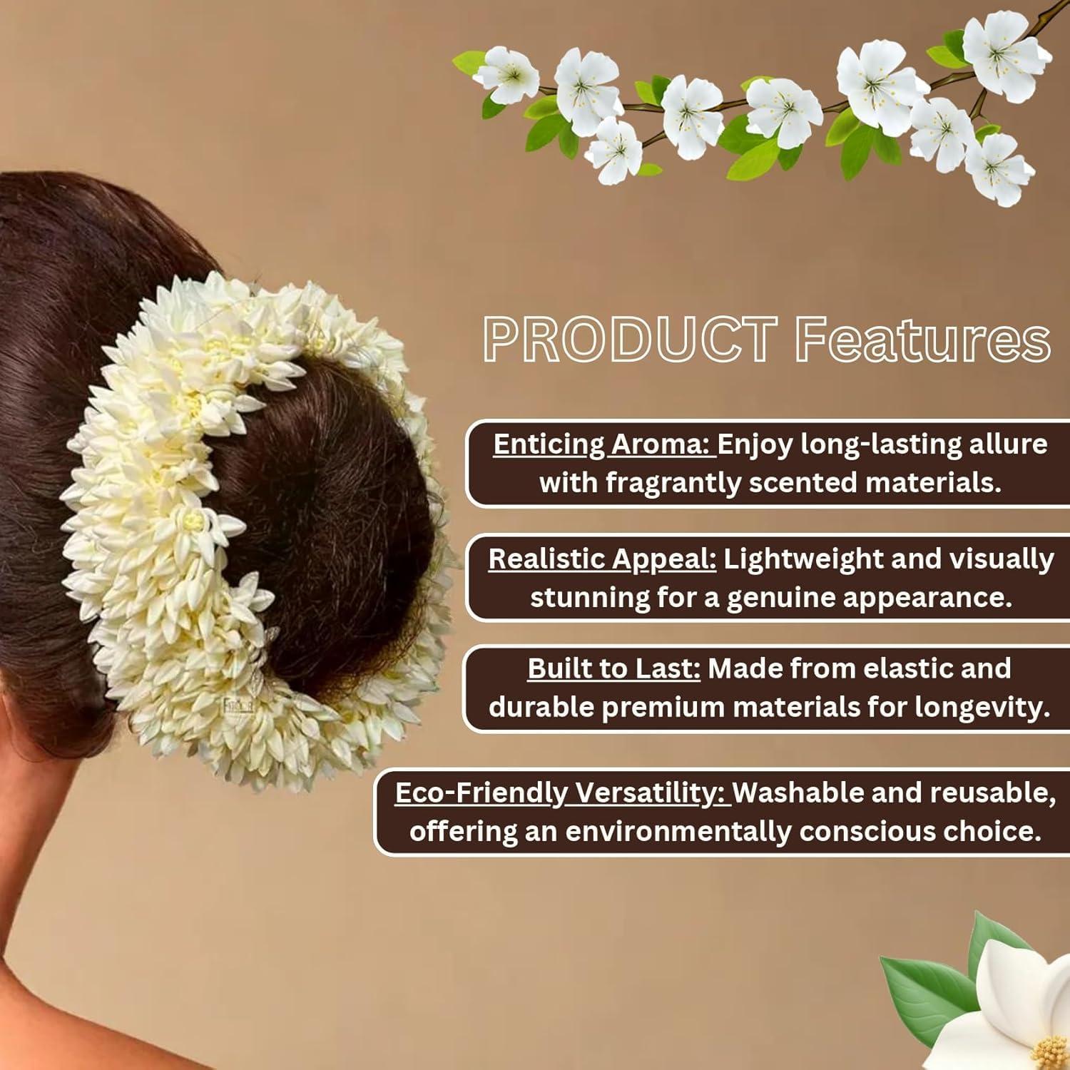 Generic Mogra White Gajra Hair Accessories Gajra Rubber Band for Women & Girls (Pack of 2)-White