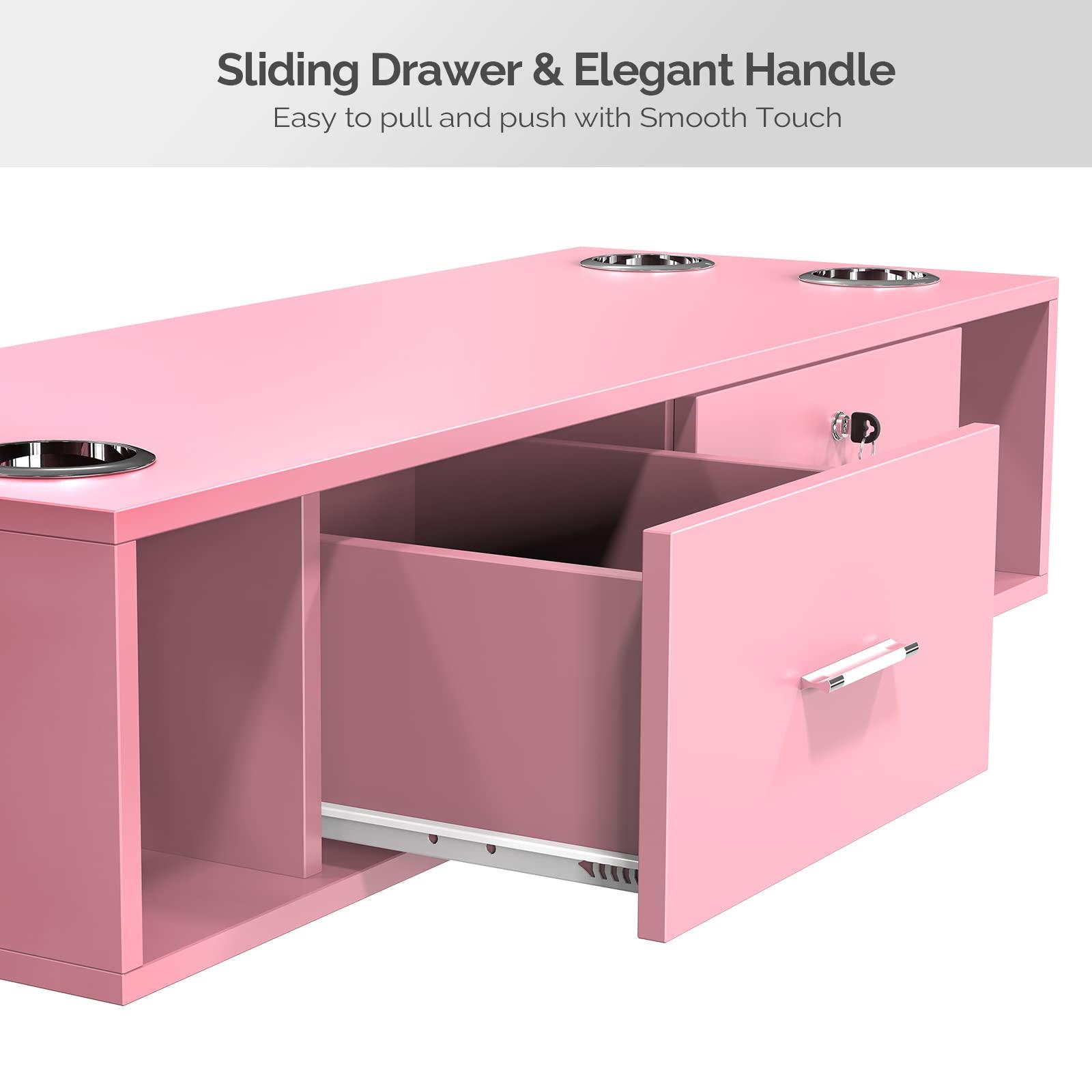 OmySalon OmySalon Locking Wall Mount Styling Station, Beauty Barber Spa Equipment, Salon Cabinet Station for Hair Stylist,Bathroom Dresser with 5 Hair Dryer Holders,Pink