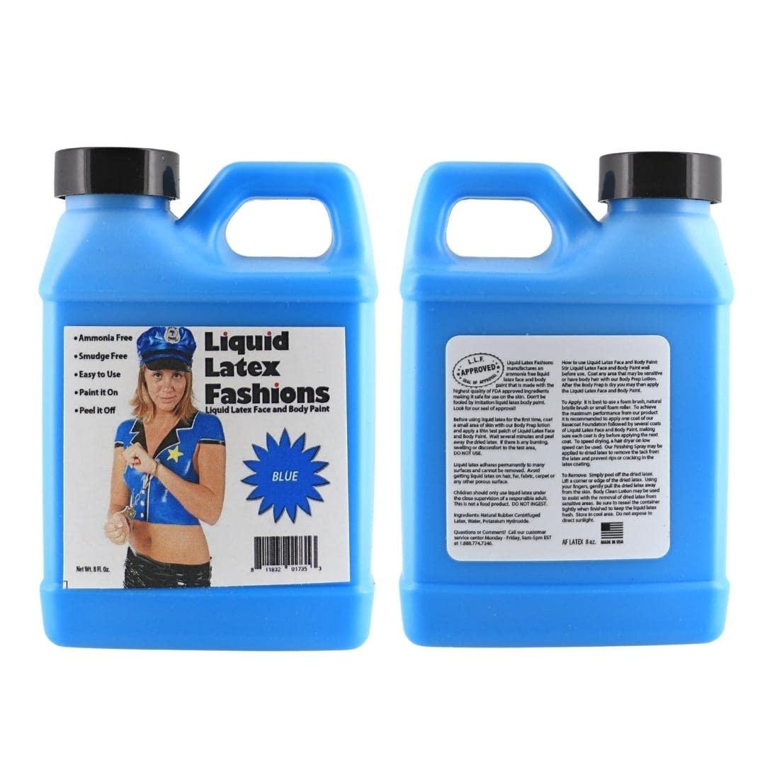 Liquid Latex Fashions Blue 8 Oz - Liquid Latex Face and Body Paint, Blue Smurf Cosplay, Ideal for Halloween Costume, Parties, Theater, Special Effects!