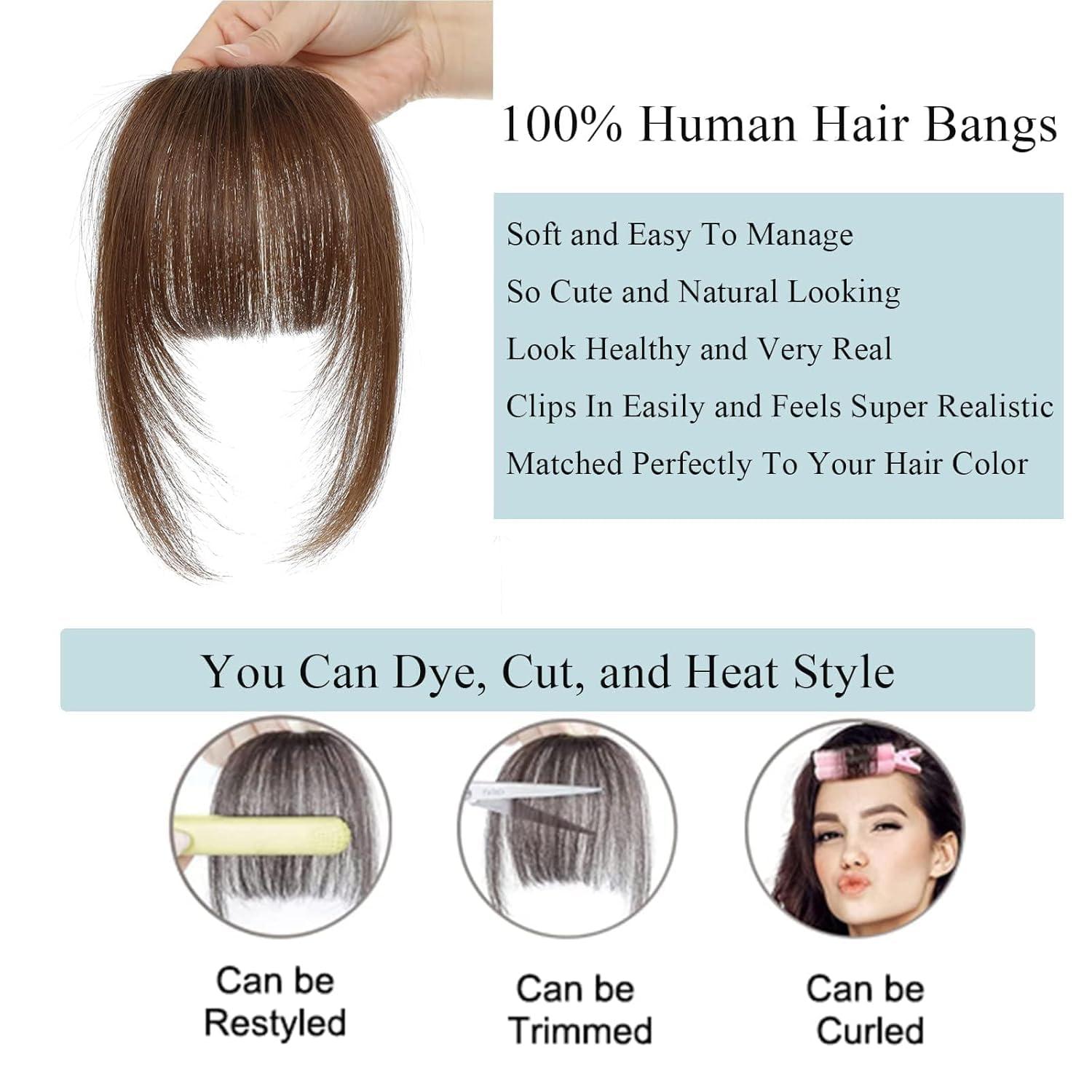 MOCA HAIR Clip In Bangs 100% Human Hair Bangs Clip In Hair Extensions Clip On Bangs French Light Brown Clip In Bangs Real Human Hair Fake Bangs For Natural Hair