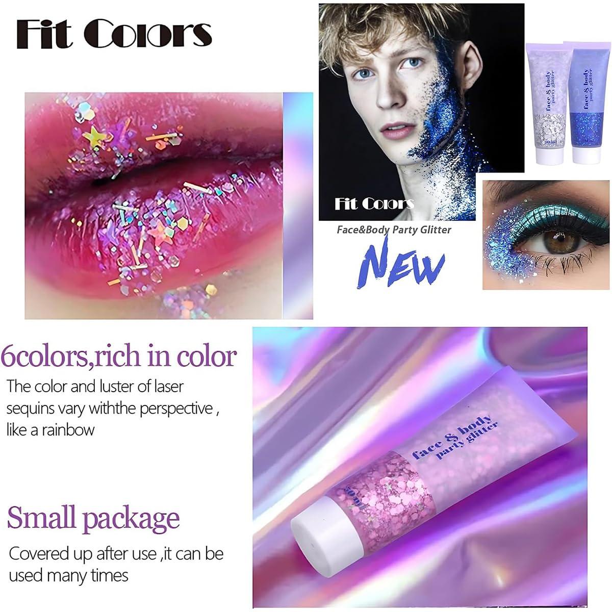 VEZE Body Glitter Body Glitter Gel Face Glitter Glitter Face Paint Chunky Glitter for Face Hair Nails, Halloween Makeup Festival Glitter Makeup 50ml